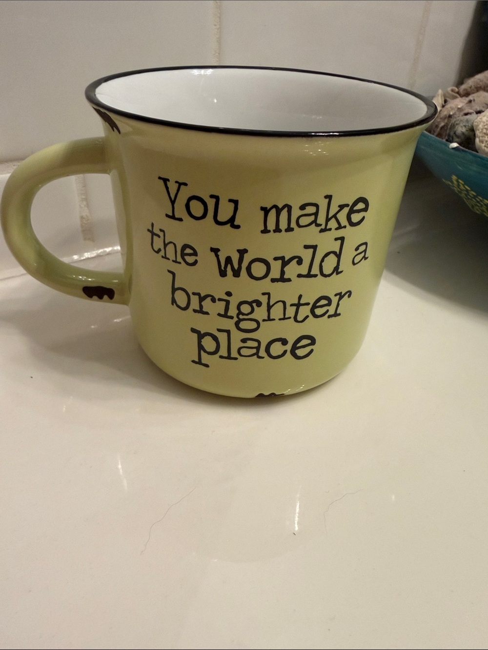 NATURAL LIFE Yellow Ceramic Mug with Inspirational Quote